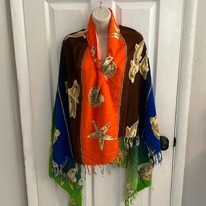 Sun N’ Sand Swim Wrap. Orange, Blue, and Green with sand dollars. OSFM